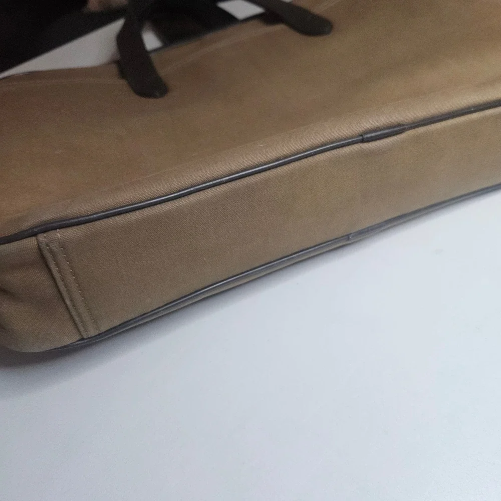 Polo Ralph Lauren Tan Canvas Leather Trim Commuter Briefcase Laptop Bag Mens